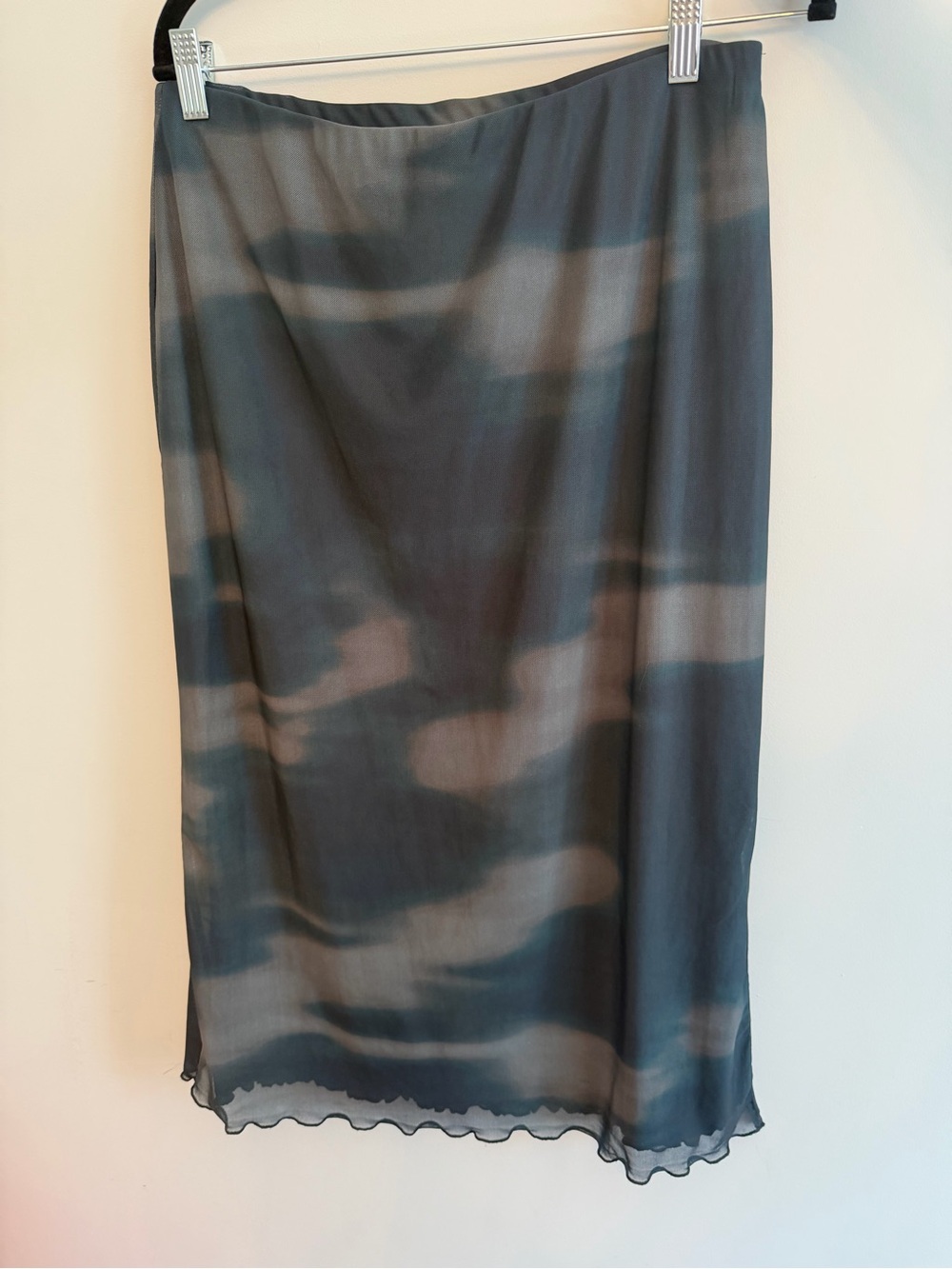 Dark Green Urban Social Midi Mesh Skirt with Slit